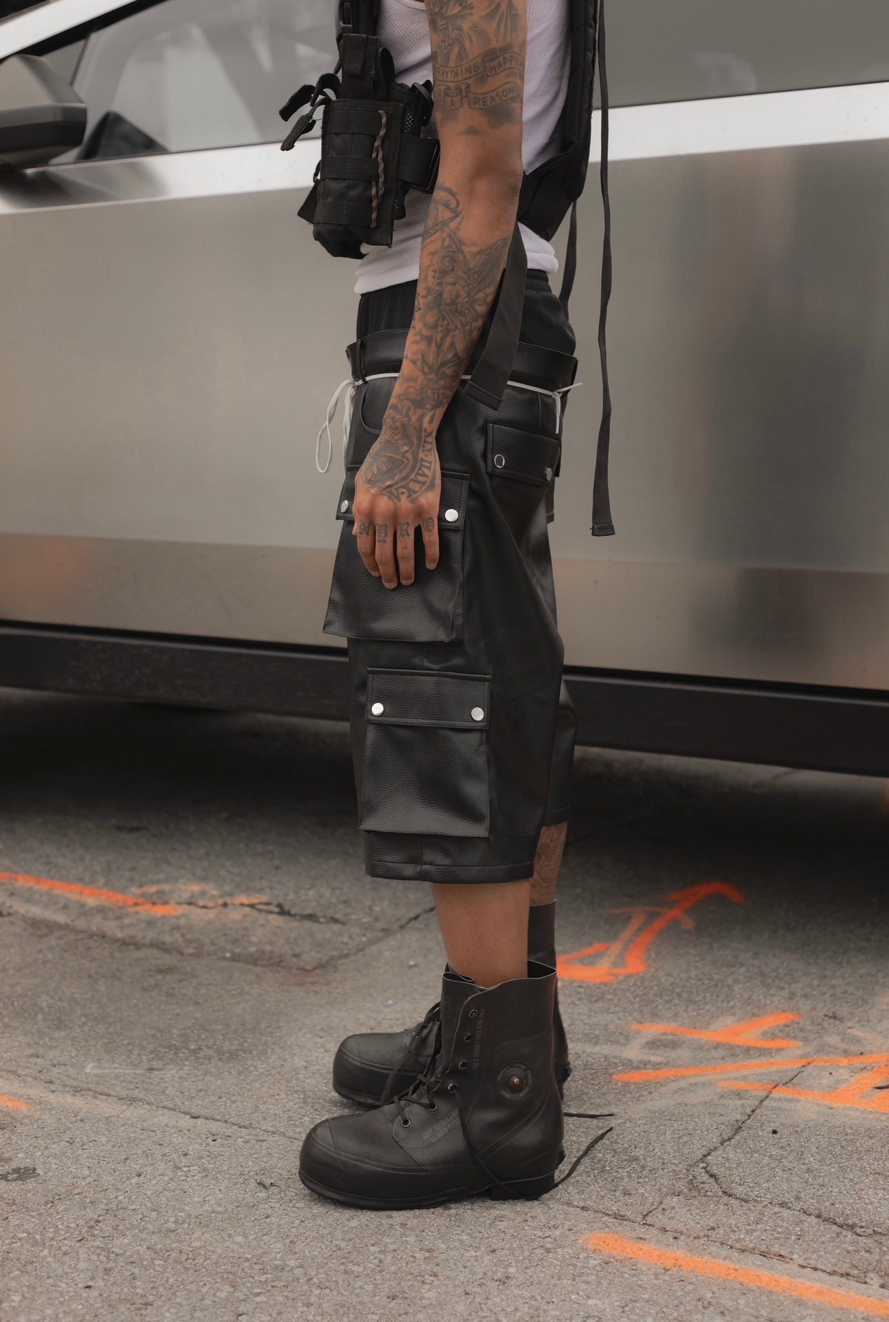 Pebbled Leather Cargo Shorts